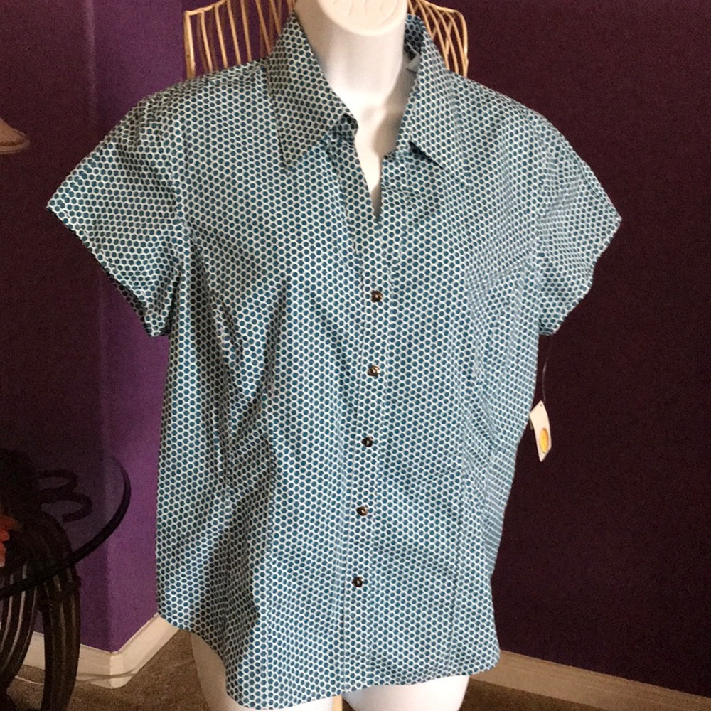 NWT Talbots Blue Geometric Blouse Size L